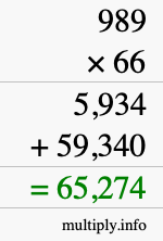How to calculate 989 times 66 using long multiplication
