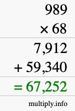 How to calculate 989 times 68 using long multiplication