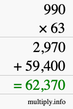 How to calculate 990 times 63 using long multiplication