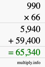 How to calculate 990 times 66 using long multiplication