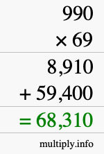 How to calculate 990 times 69 using long multiplication