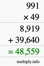 How to calculate 991 times 49 using long multiplication