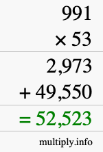 How to calculate 991 times 53 using long multiplication