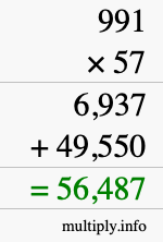How to calculate 991 times 57 using long multiplication