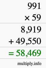How to calculate 991 times 59 using long multiplication