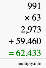 How to calculate 991 times 63 using long multiplication