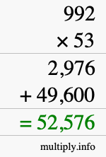 How to calculate 992 times 53 using long multiplication