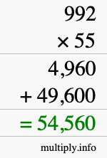 How to calculate 992 times 55 using long multiplication