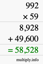 How to calculate 992 times 59 using long multiplication