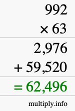How to calculate 992 times 63 using long multiplication