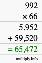 How to calculate 992 times 66 using long multiplication