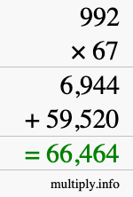 How to calculate 992 times 67 using long multiplication