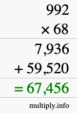 How to calculate 992 times 68 using long multiplication