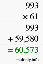 How to calculate 993 times 61 using long multiplication