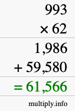 How to calculate 993 times 62 using long multiplication