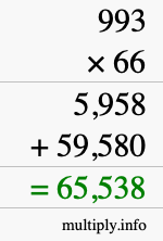 How to calculate 993 times 66 using long multiplication