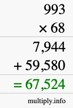 How to calculate 993 times 68 using long multiplication