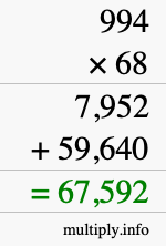 How to calculate 994 times 68 using long multiplication