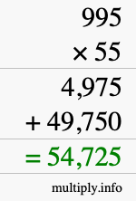 How to calculate 995 times 55 using long multiplication