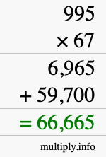 How to calculate 995 times 67 using long multiplication