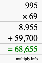 How to calculate 995 times 69 using long multiplication