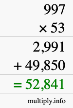 How to calculate 997 times 53 using long multiplication
