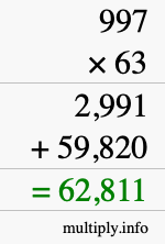 How to calculate 997 times 63 using long multiplication