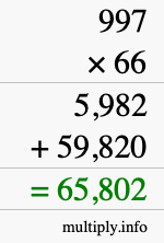 How to calculate 997 times 66 using long multiplication