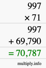 How to calculate 997 times 71 using long multiplication