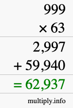 How to calculate 999 times 63 using long multiplication