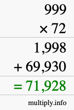 How to calculate 999 times 72 using long multiplication