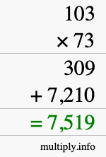 How to calculate 103 times 73 using long multiplication