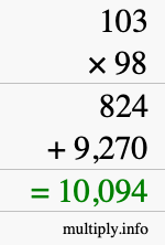 How to calculate 103 times 98 using long multiplication