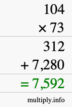 How to calculate 104 times 73 using long multiplication