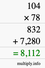 How to calculate 104 times 78 using long multiplication
