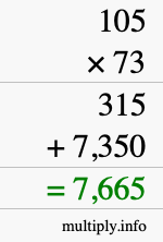 How to calculate 105 times 73 using long multiplication