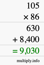 How to calculate 105 times 86 using long multiplication