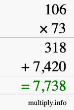 How to calculate 106 times 73 using long multiplication