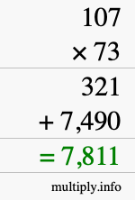 How to calculate 107 times 73 using long multiplication