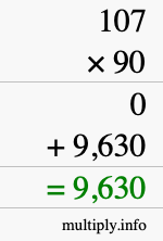 How to calculate 107 times 90 using long multiplication