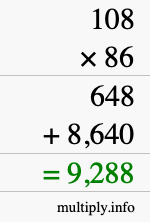 How to calculate 108 times 86 using long multiplication