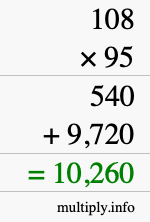 How to calculate 108 times 95 using long multiplication How to calculate 108 times 95 using long multiplication
