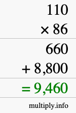 How to calculate 110 times 86 using long multiplication