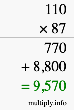 How to calculate 110 times 87 using long multiplication How to calculate 110 times 87 using long multiplication