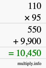 How to calculate 110 times 95 using long multiplication