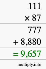 How to calculate 111 times 87 using long multiplication
