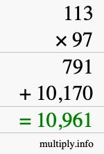 How to calculate 113 times 97 using long multiplication How to calculate 113 times 97 using long multiplication
