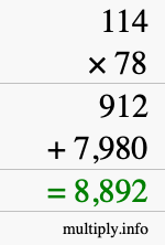 How to calculate 114 times 78 using long multiplication