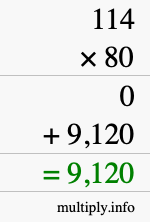 How to calculate 114 times 80 using long multiplication