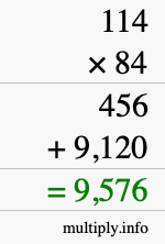 How to calculate 114 times 84 using long multiplication How to calculate 114 times 84 using long multiplication